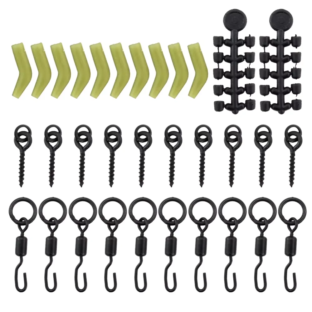 Hirisi-Juego de 10 fundas giratorias para pesca de carpa, mangas antienredos de cambio rápido, 20 piezas, cuentas de goma para anzuelo, accesorios de pesca