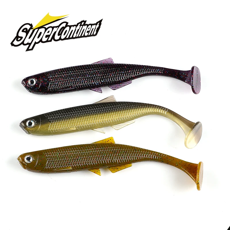 Supercontinente leanness ShadTeez cola en T 5cm/7,5 cm/12cm Pike Zander pesca depredador ojos 3d señuelo suave Señuelos de pesca - imagen 3