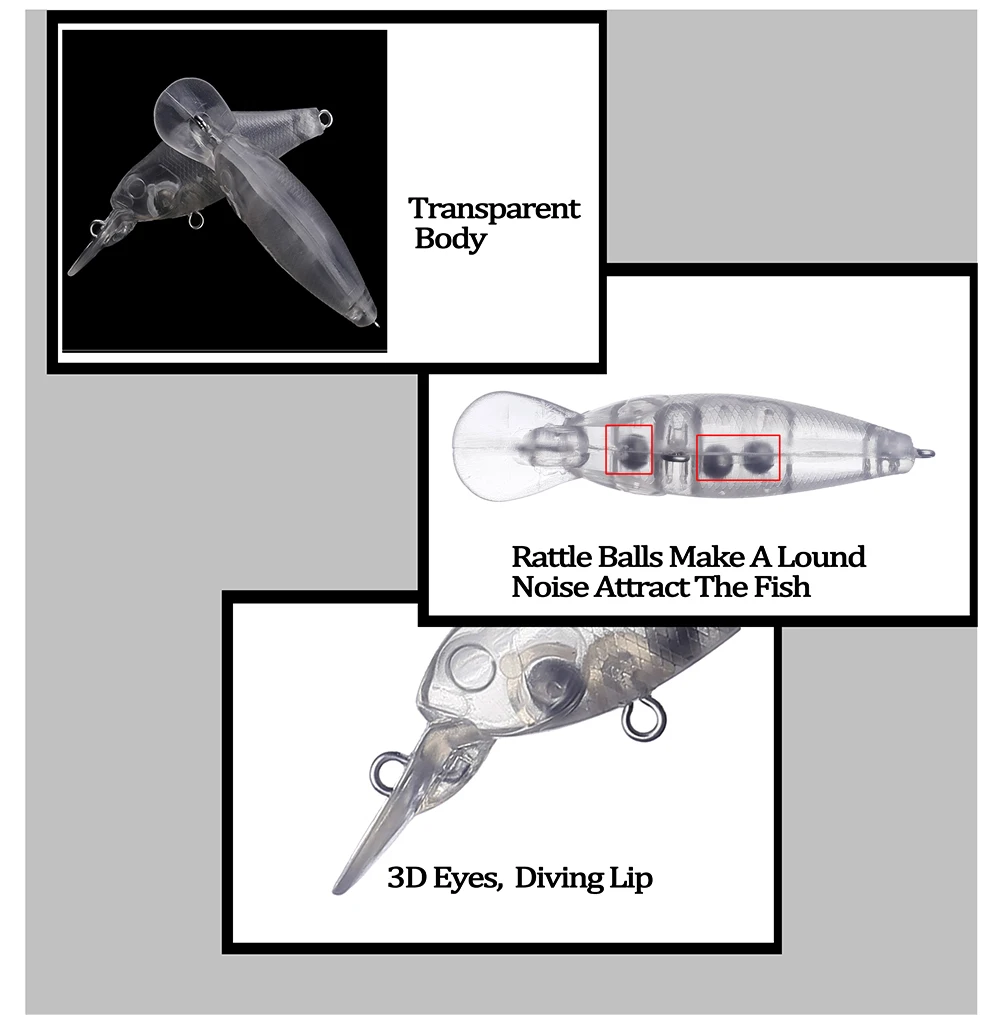 Chan'sHuang 20 piezas cebo en blanco sin pintar flotante buceo labio pececillo 70mm 5,8g Artificial DIY señuelo de pesca hecho a mano - imagen 4