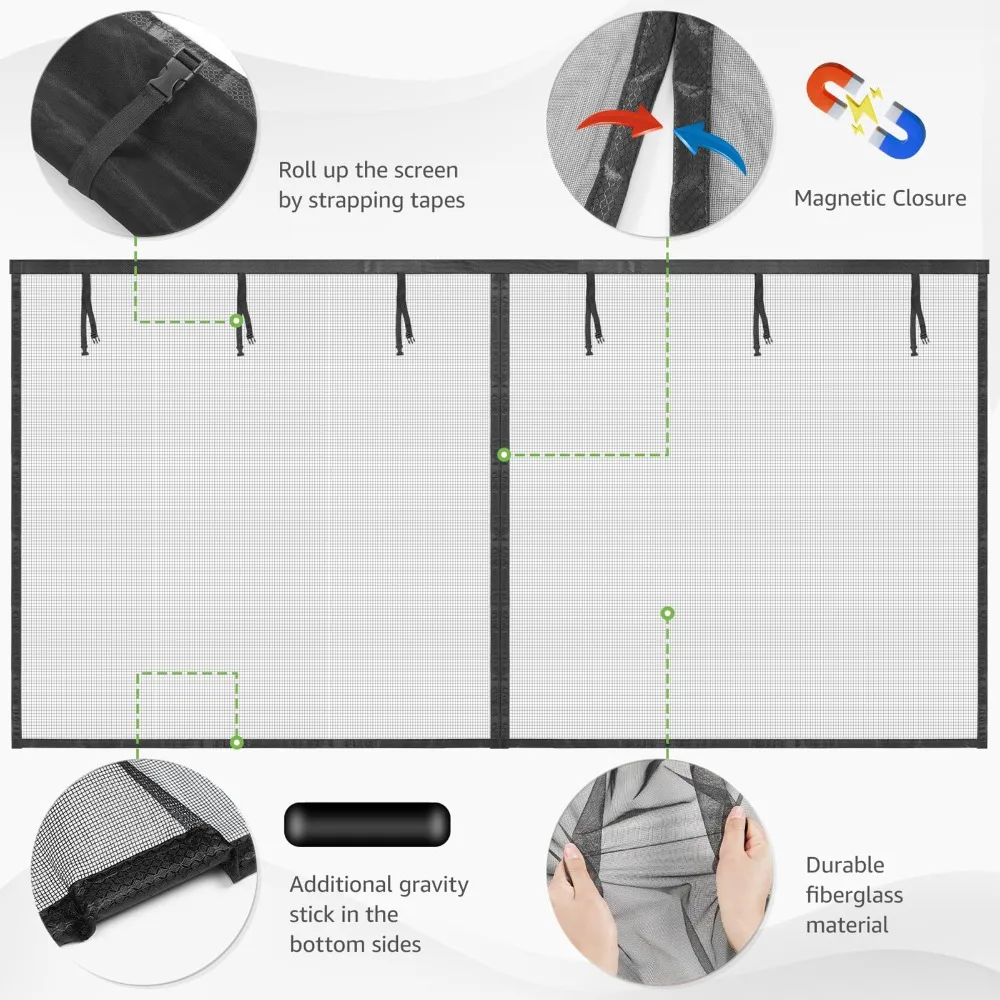 Puertas de pantalla de garaje de 16x7 pies para 2 puertas de garaje, pantalla de puerta de garaje magnética duradera y resistente, manos libres con 6 estrellas enrolladas - imagen 5