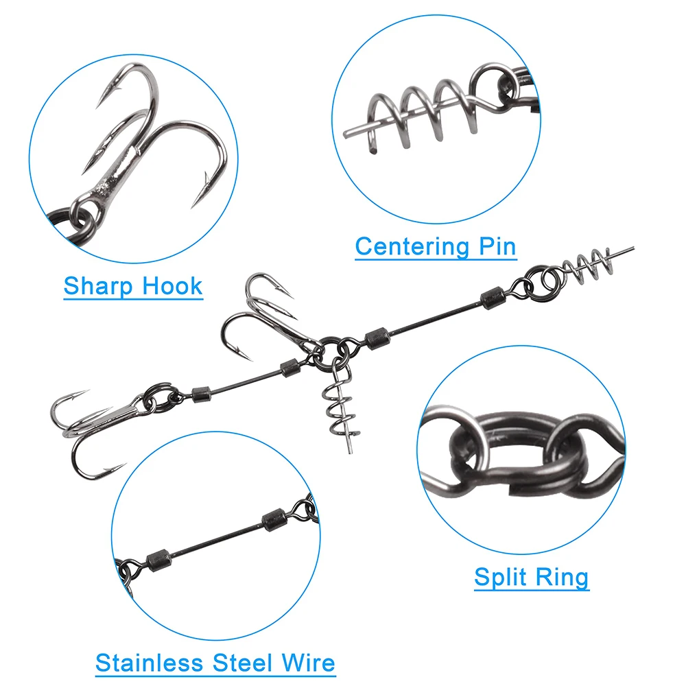 Ganchos Stinger para aparejos de pesca, Kit de 2 anzuelos triples con anillo de tornillo, conector giratorio, aparejos de rastreo de alambre líder de acero, 2 uds. - imagen 3