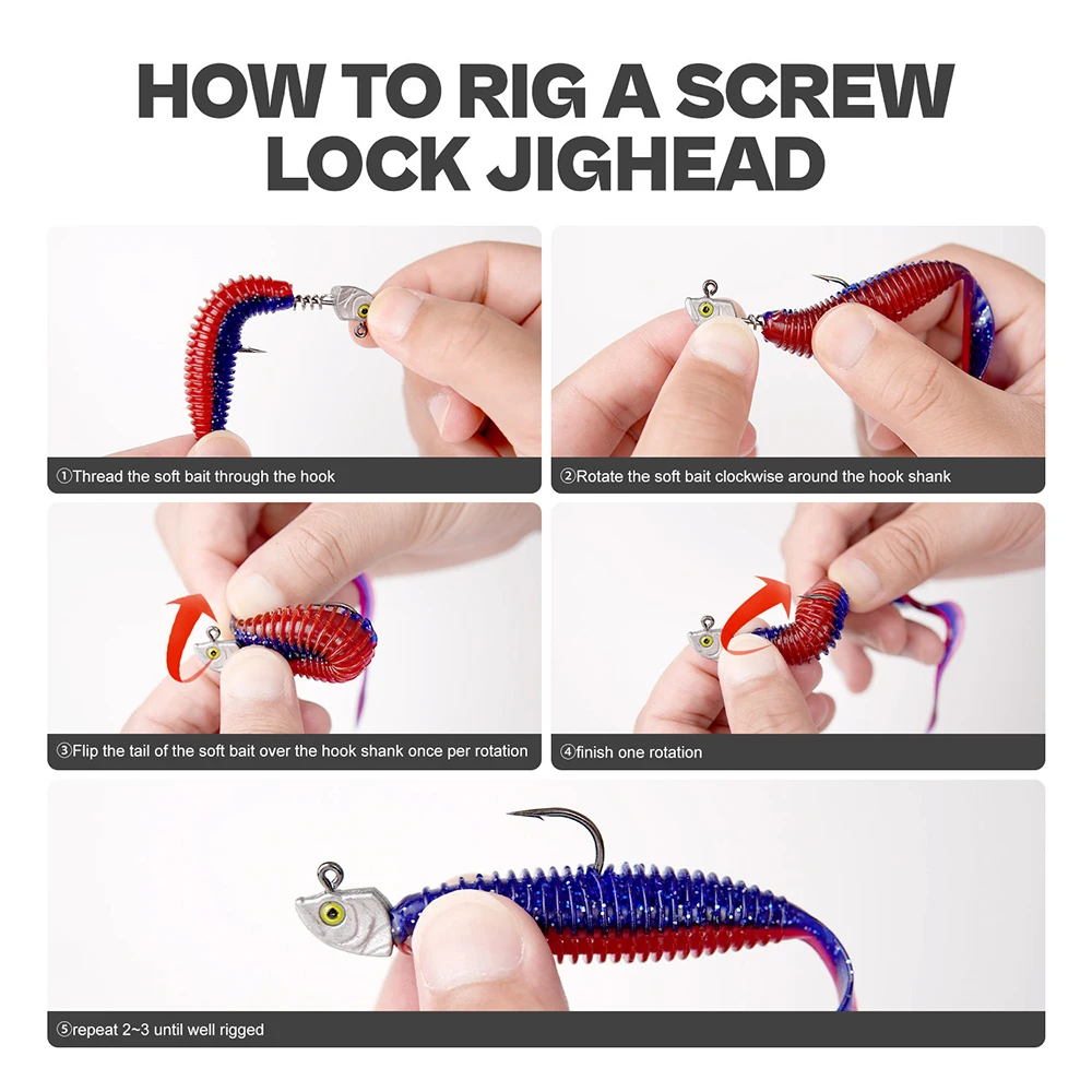 WDJYJ 15 unids/caja 5g 7g 10g 14g anzuelo de cabeza de plantilla de gran calidad con bloqueo de tornillo, anzuelos de jigging de cabeza de pez fuertes para pesca con señuelos blandos - imagen 5