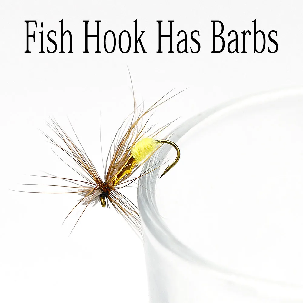MNFT-anzuelo de pesca con mosca seca, 10 piezas, marrón, dorado, amarillo Caddis, trucha, Nymph, señuelo falso - imagen 5