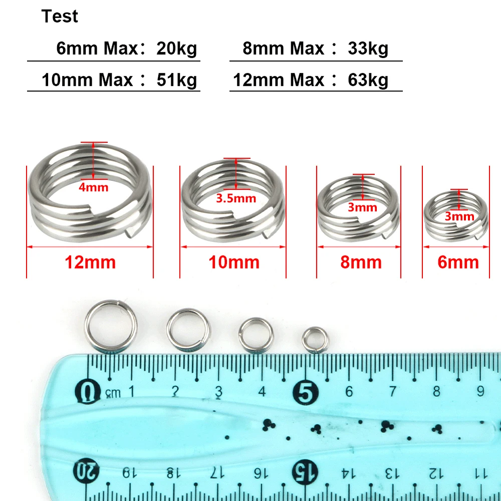 FTK 100 Uds anillos divididos de Pesca 6-12MM manivela cebo duro Snap plata acero inoxidable doble bucle dividido abierto señuelo de Pesca de carpa Pesca - imagen 2