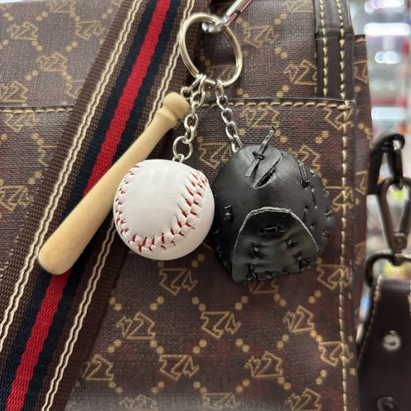 LLavero creativo de la serie deportiva de moda, guante, bate de béisbol, llavero de béisbol de cuero PU, llavero deportivo, Mini regalo de béisbol - imagen 3