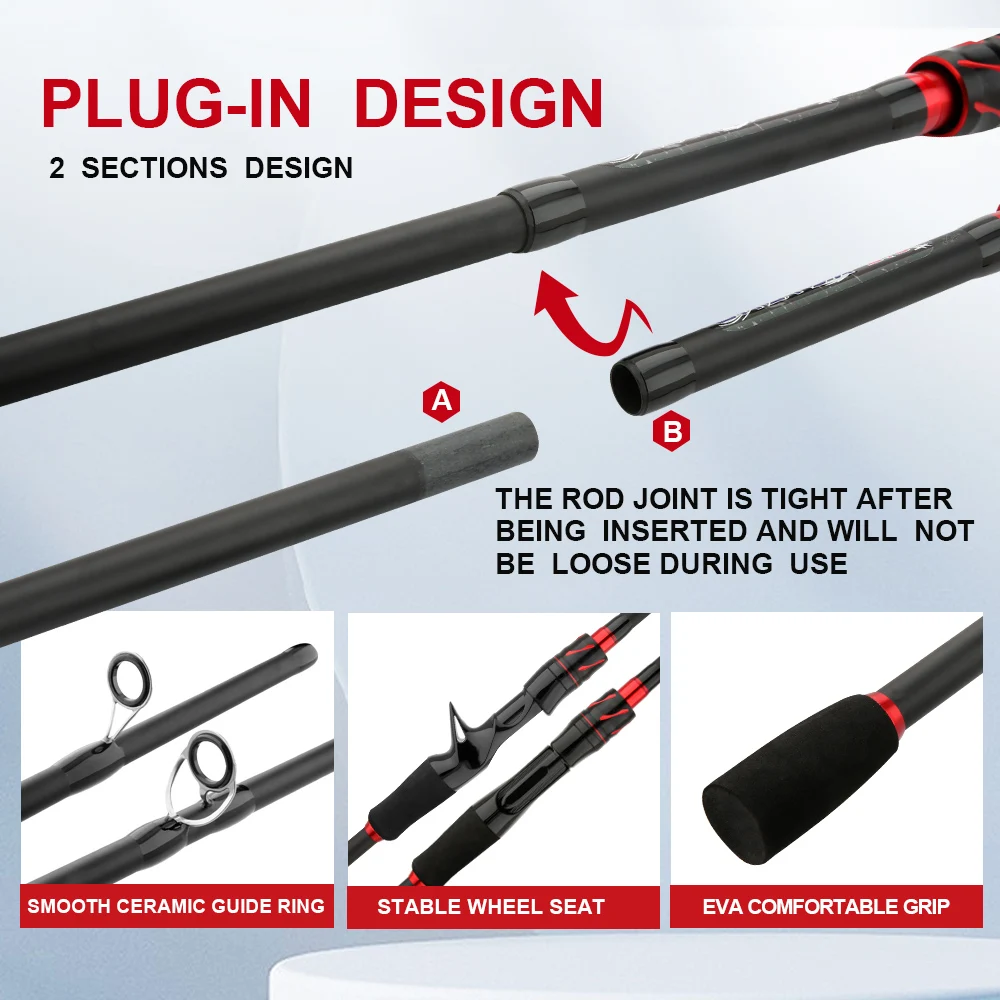 Caña de pescar Baitcasting de viaje de alta sensibilidad, 1,8 m/2,1 m, con punta sólida, potencia de acción ML, portátil y duradera para agua dulce/salada - imagen 4