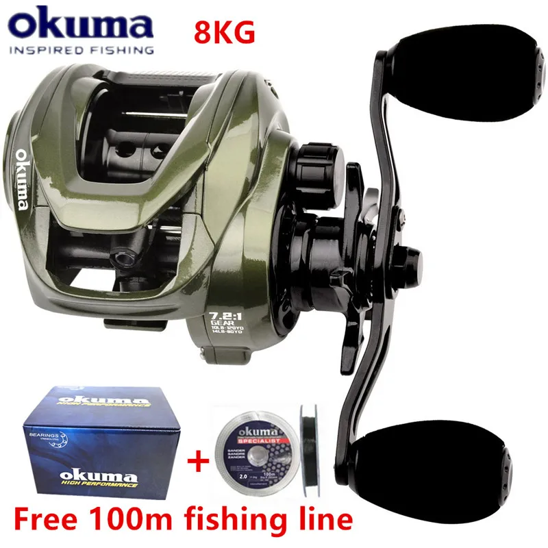 Carrete de pesca OKUMA ultraligero 208G 7,2: 1 rueda de gota de agua de potencia de arrastre de 8KG de alta velocidad
