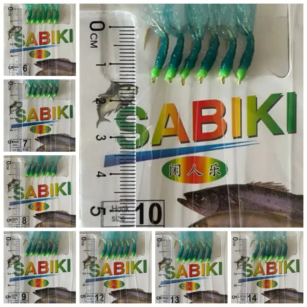 Aparejos de pesca en el mar, señuelos de goma verde, señuelos dorados Sabiki, aparejos de pesca en el mar, anzuelo verde, anzuelos atados dorados, pesca en el mar - imagen 3