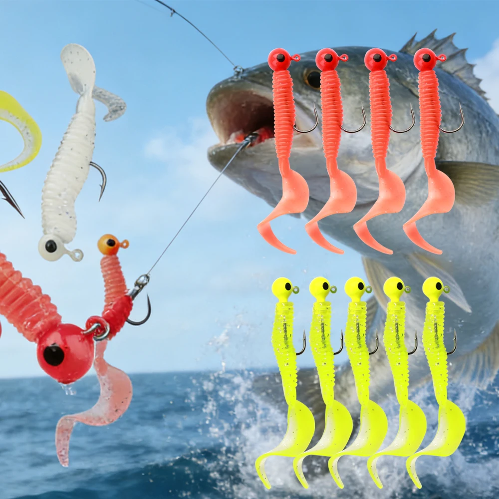 FTK 31 unids/set señuelo de pesca suave anzuelo con cabeza larva gusano cebos de silicona para peces cebo para camarones Swimbait Artificial aparejos de pesca de mar - imagen 5