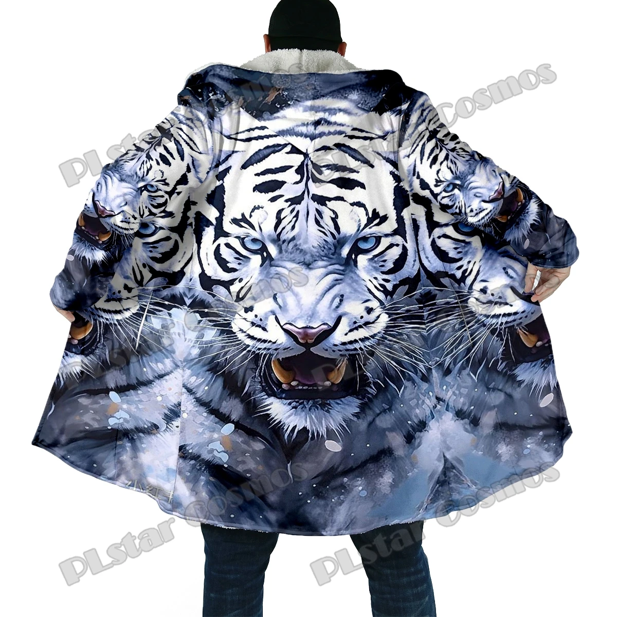 Capa de moda de invierno para hombre, capa con capucha de lana gruesa con estampado 3D de tigre Animal, capa cálida informal Unisex DP44 - imagen 4
