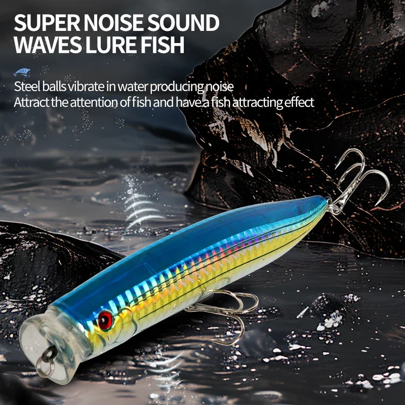 4 Uds Topwater Popper señuelo 120mm 30g flotante Rock pop cebos duros artificiales para lubina pequeño juego señuelo de pesca aparejos - imagen 3