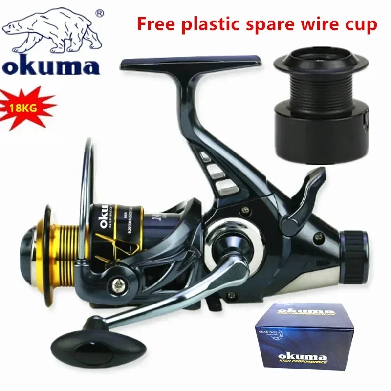 Nuevo Okuma doble freno copa de alambre de Metal carrete de pesca 18K Max Drag5.2:1/4,9:1 rueda giratoria G3000-6000
