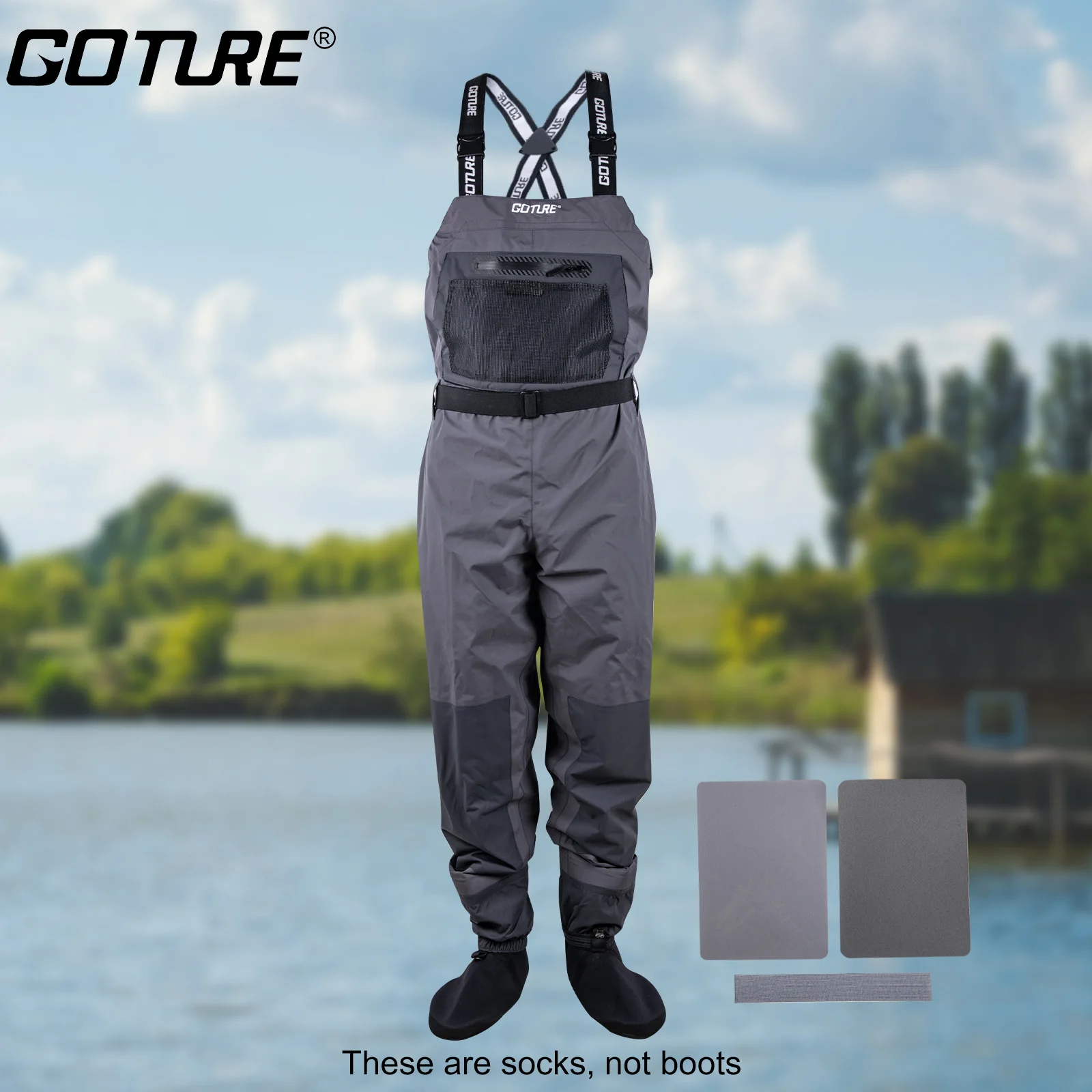 Goture Foot Waders de pesca en el pecho, media transpirable, Wader, ligero, Convertible, pantalones de caza, Kit para hombres y mujeres - imagen 2