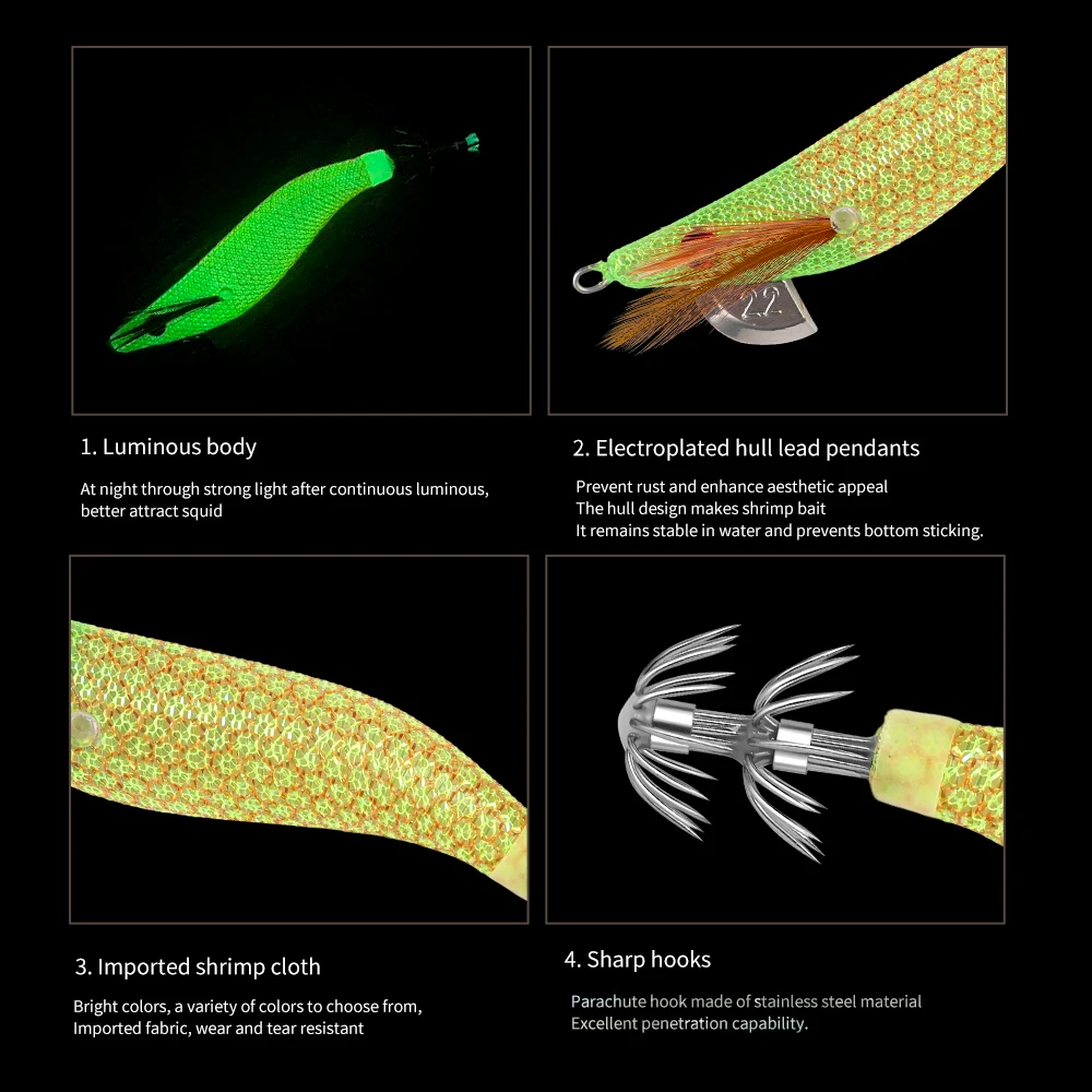 SQUID KING Cebo pequeño para calamar 2.2 #   Anzuelo de calamar, señuelos de camarones de madera, plantillas, cebo de sepia, simulación realista, cebo de pulpo de silicona - imagen 3