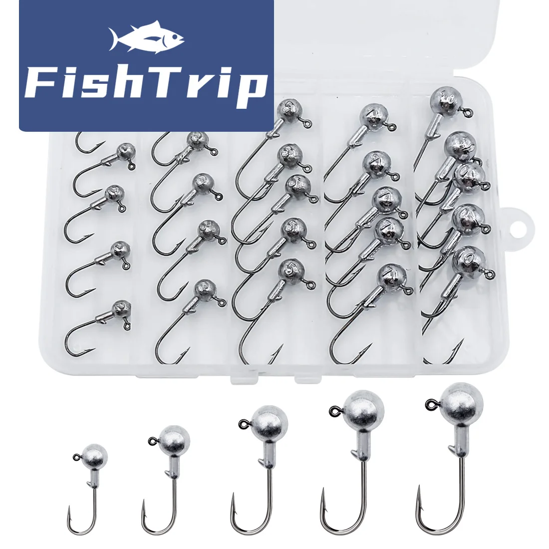 FishTrip-Juego de anzuelos con cabeza de anzuelo de manivela, 25 uds., plantilla con cabeza de anzuelo de pesca, cebo duro, anzuelo de gusano suave, trucha de lubina de agua dulce y salada - imagen 2
