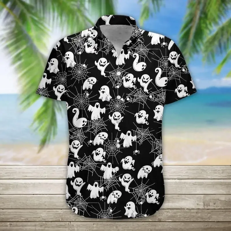 Lo más nuevo de verano, camisas hawaianas de manga corta, calabaza fantasma, calavera de Halloween, camisa hawaiana con estampado 3D, camisa informal de playa para hombre DXS01 - imagen 2