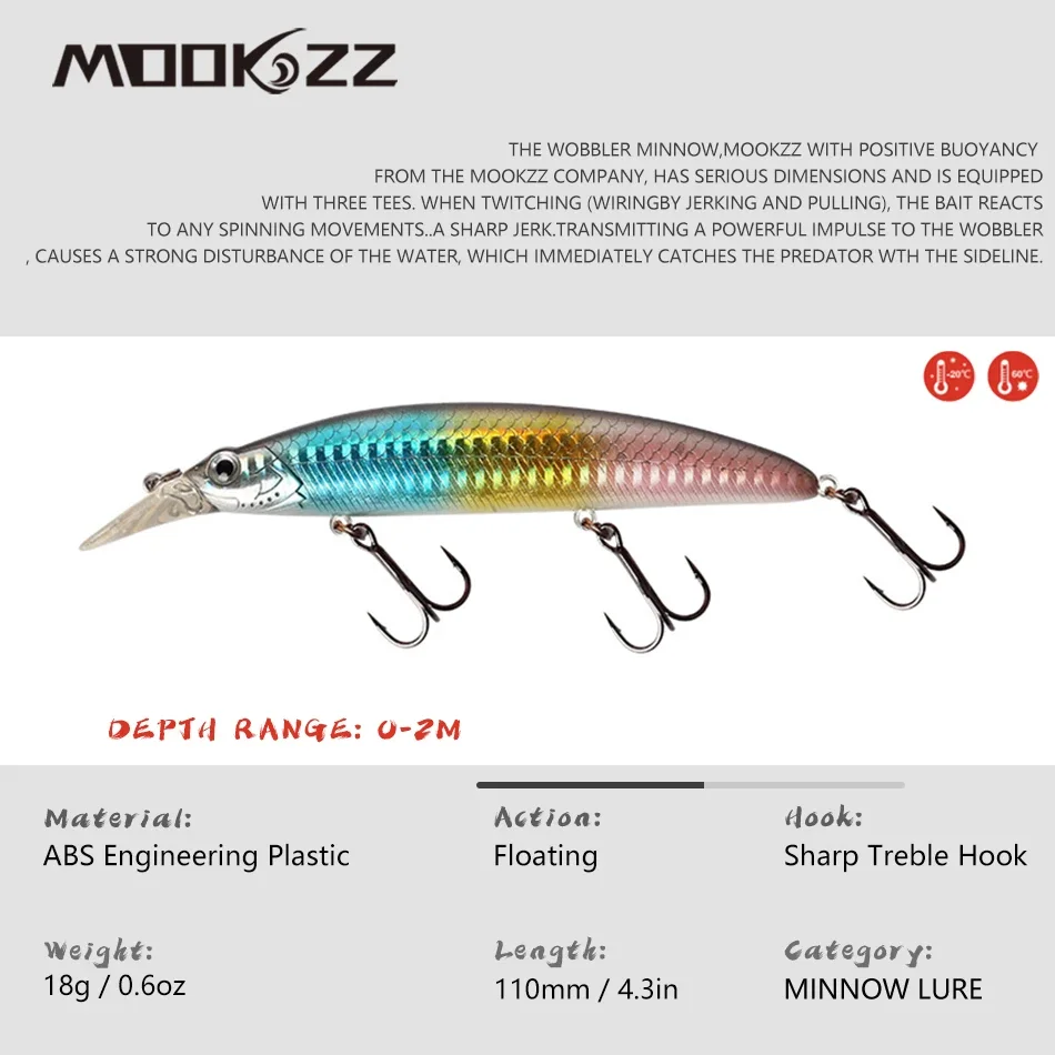 MOOKZZ Señuelos de Pesca duros de 11cm/18g, cebos Wobblers de alta calidad, aparejos de pesca Artificiales Profesionales de buena acción - imagen 2