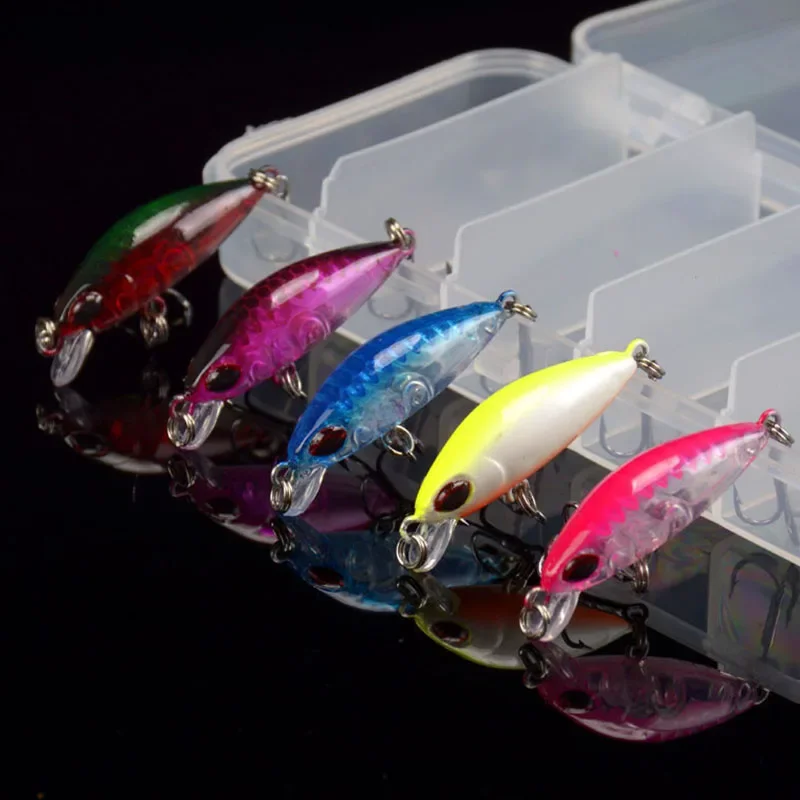Nuevo 5 uds Mini Minnow 4cm 2,5g juego de Señuelos de Pesca con caja CrankBaits Wobblers señuelos hundimiento carpa aparejos de pesca Artificial - imagen 2