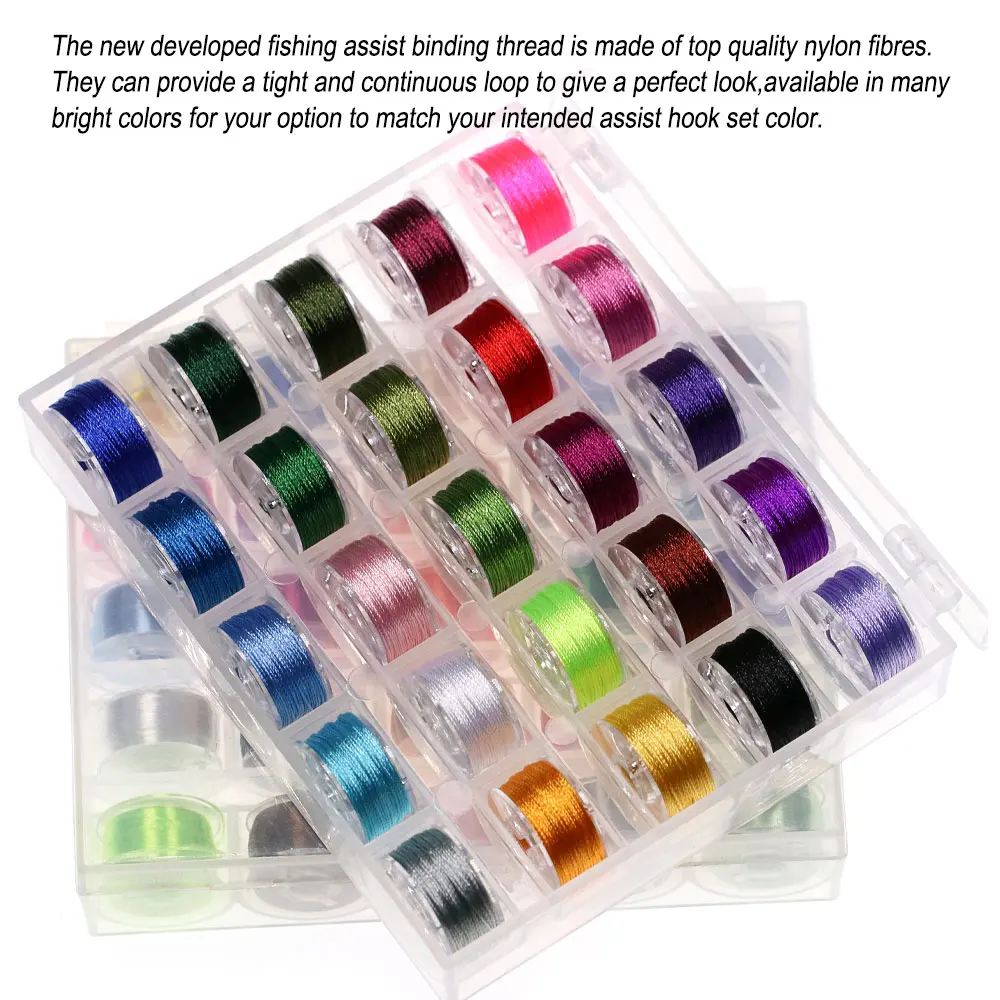 ICERIO 25 unids/caja alta resistencia 3 hebras 300D hilo de encuadernación de asistencia de pesca anzuelos de Jigging lento ayuda atado línea soportes de bobina - imagen 4