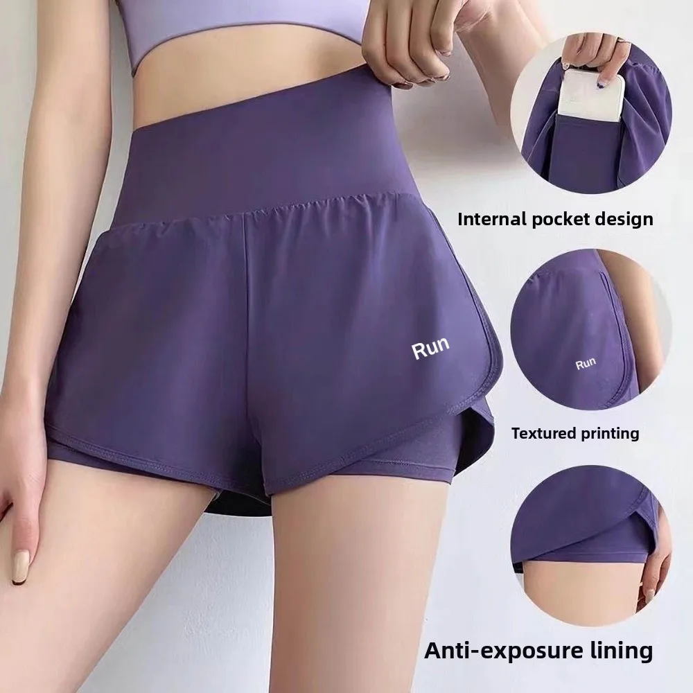 Pantalones cortos de Yoga 2 en 1 con forro antideslumbrante a la moda, pantalones cortos deportivos holgados con bolsillos laterales, pantalones cortos deportivos transpirables de secado rápido para Yoga - imagen 4