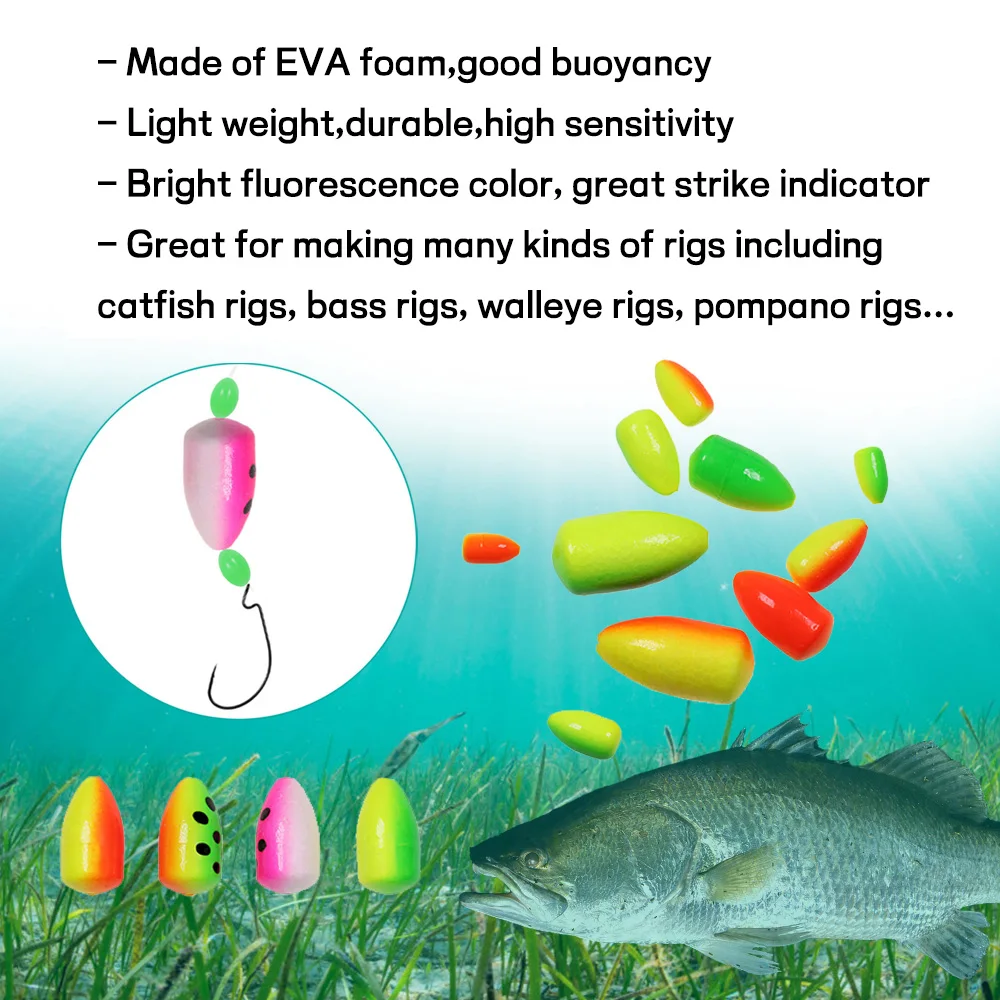 Bimoo, 10 unidades, flotador de espuma para pesca, boyas Bobber, agua salada para pesca con mosca, aparejos inferiores de Pompano, indicador de huelga, trucha, bagre, Walleye - imagen 5