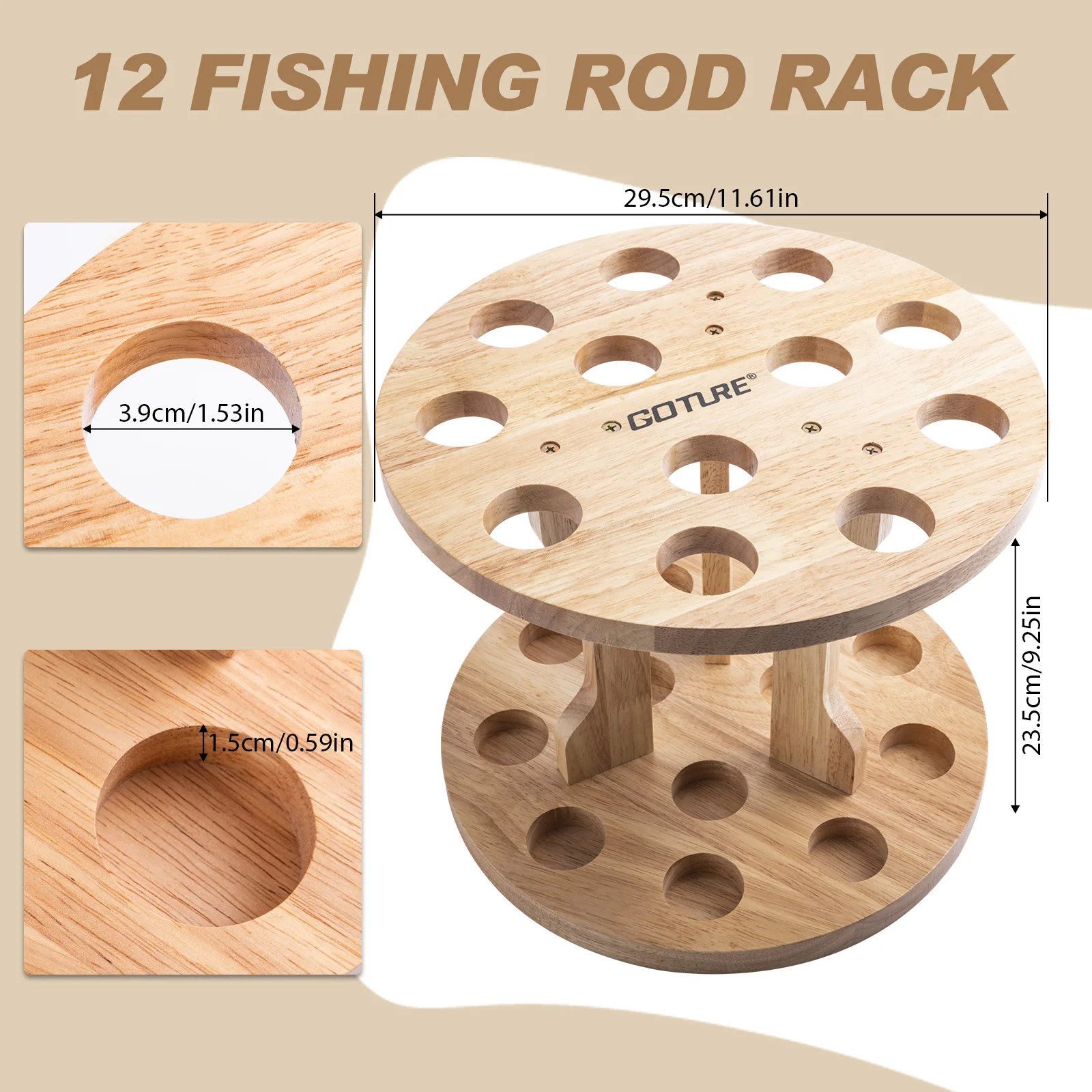 Goture-soporte para caña de pescar de madera, duradero, de doble capa, capacidad de almacenamiento de 12 cañas para garaje, soporte de exhibición para caña de pescar, marco fijo - imagen 4