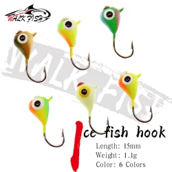 WALK FISH 6 uds/1 Juego 15mm 1,1g 6 colores anzuelo de pesca en hielo anzuelo de plomo señuelo cebo de Metal Mini anzuelo de pesca en hielo desequilibrado cebo biónico