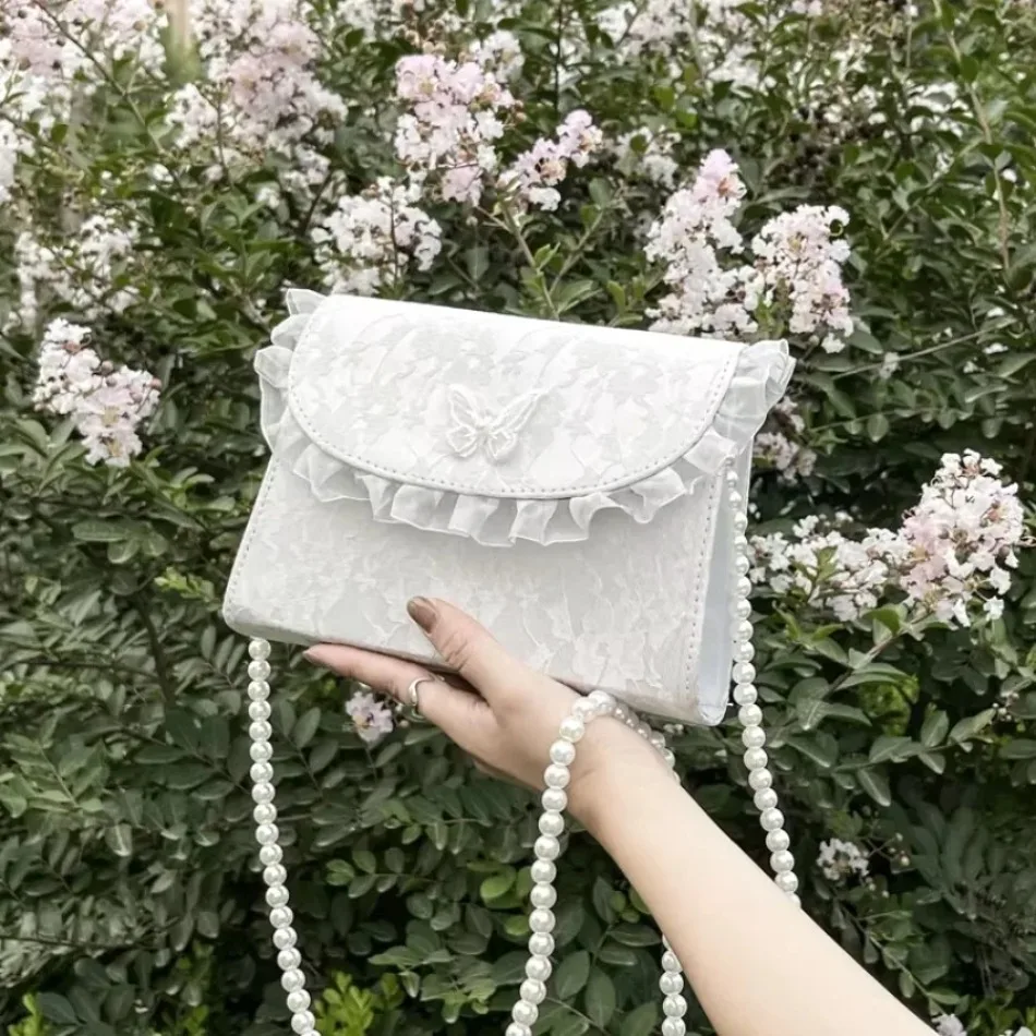 1 Uds. Bolso pequeño de temperamento de estilo suave nueva moda de verano para mujer cadena de perlas rojas bolsos pequeños de un hombro para mujer - imagen 3