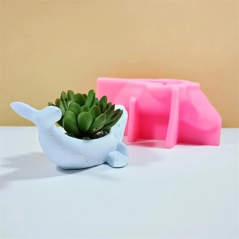 Maceta de planta suculenta de ballena grande, molde de silicona de resina, caja de almacenamiento de ballena de Animal marino, taza de vela, molde de yeso de cemento de hormigón - imagen 2