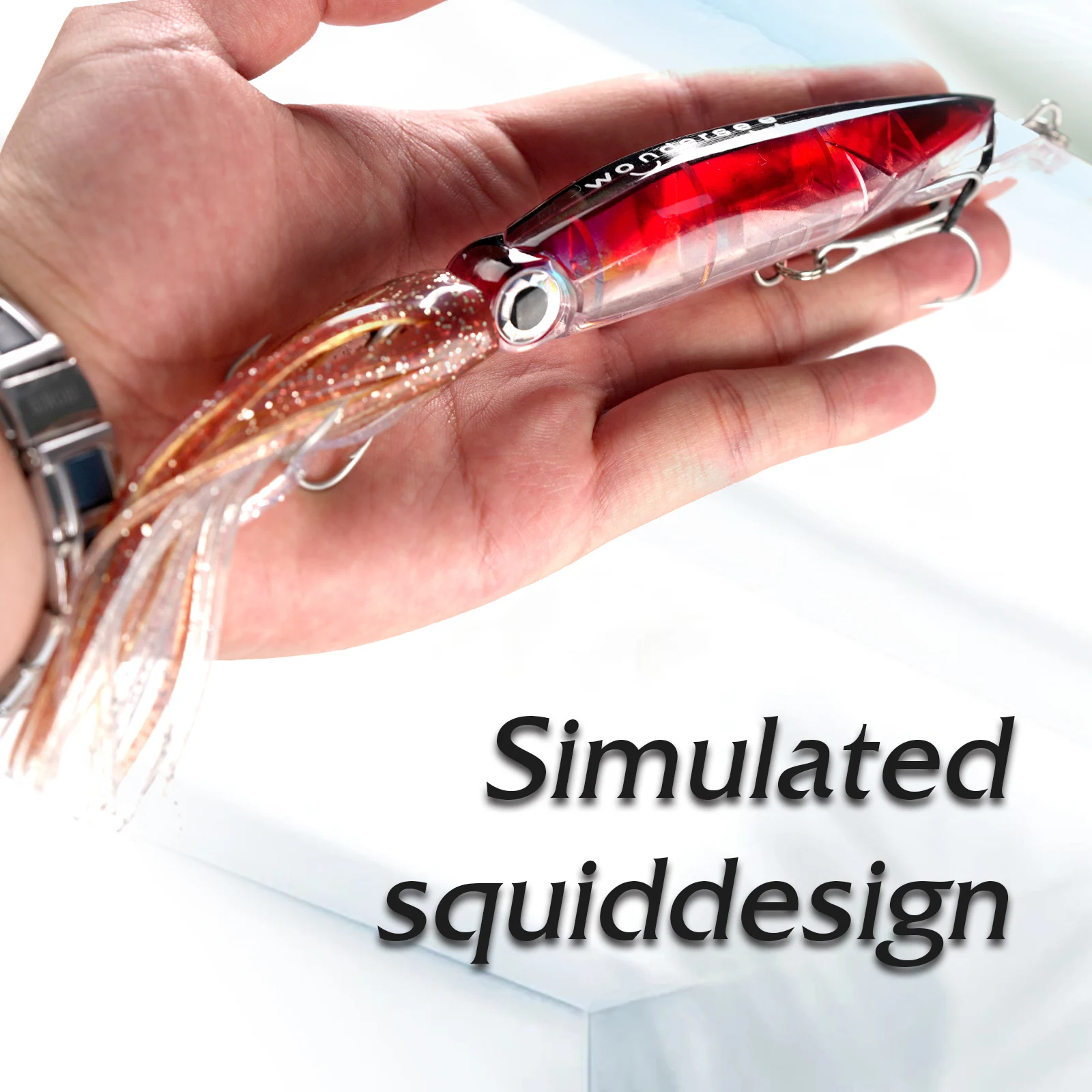 Wondersee 4 Uds 235mm 36g cebo de pesca de calamar curricán Kit de señuelos duros suaves Swimbait Crankbait Jig simulación holográfica ponderada - imagen 5