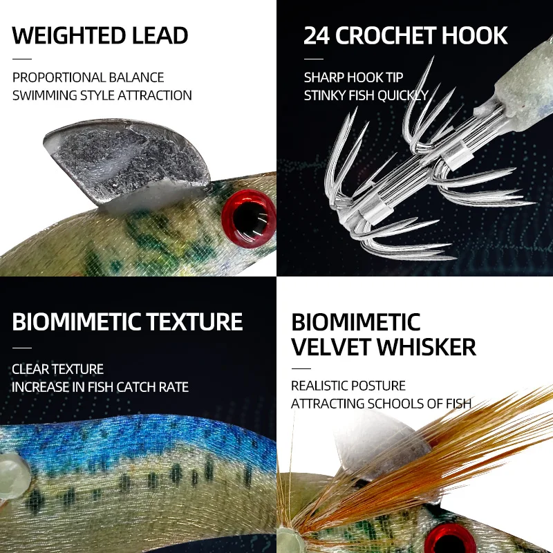 3/6 Uds. Gancho de calamar y camarones de madera que brilla en la oscuridad 1,5 #   Pequeño con cuentas de contrapeso, calamar, sepia, gancho, madera, camarones - imagen 4