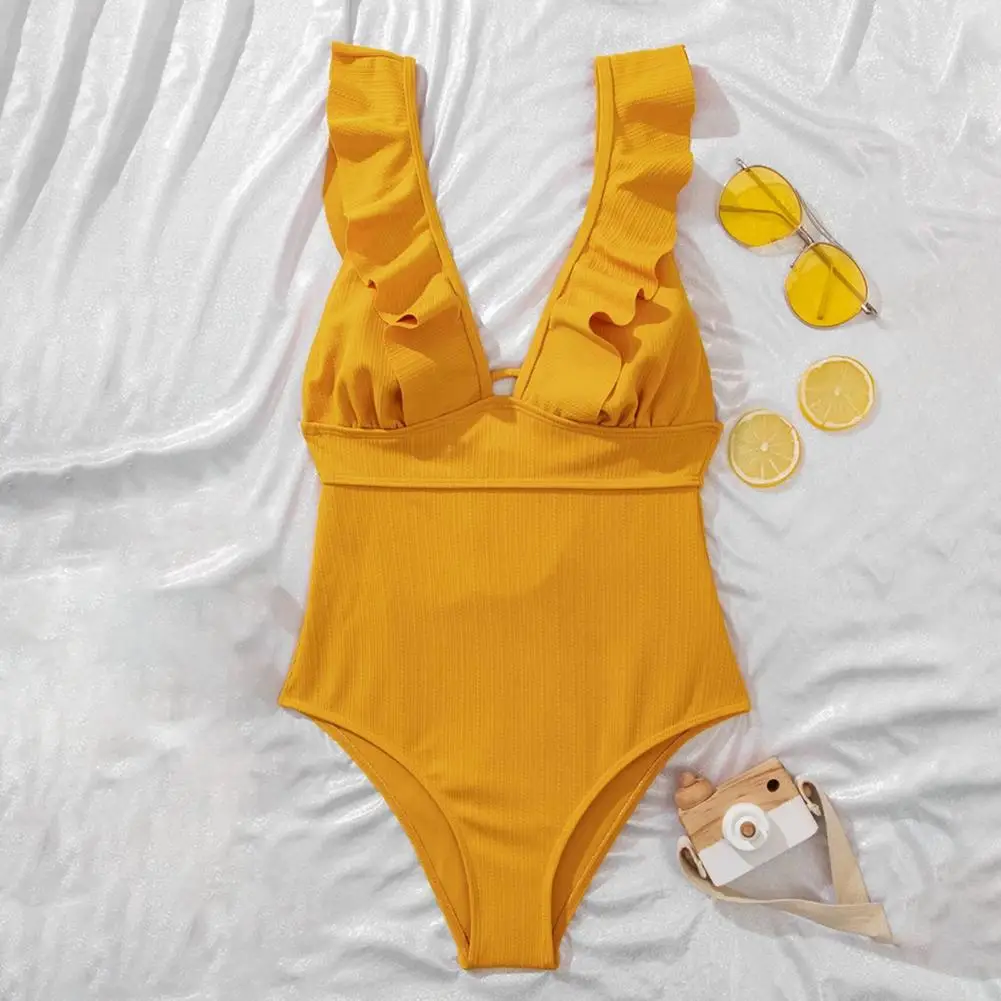 Bañador de una pieza con volantes para mujer, traje de baño de cintura alta, 2022 - imagen 5