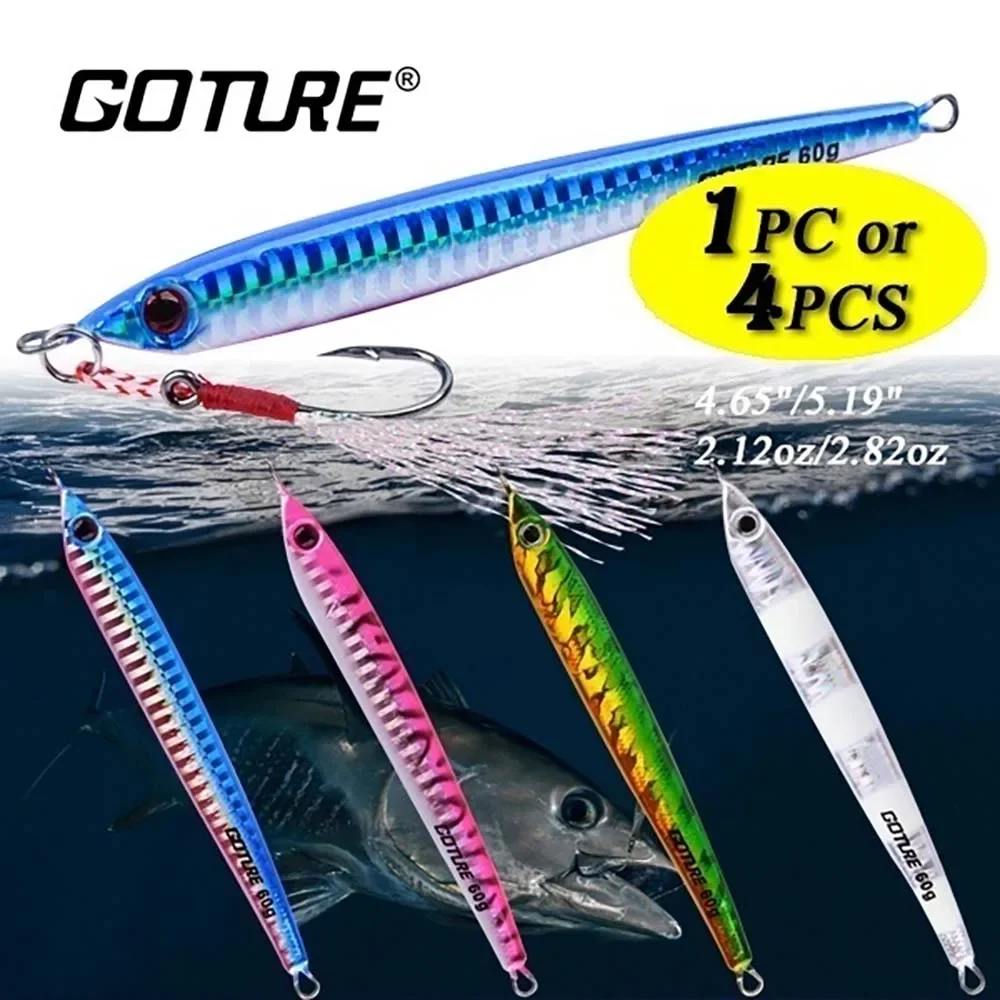 Goture 4 unids/lote señuelo cuchara de Jigging lento de Metal 60g 80g 100g 150g señuelo de pesca profesional de calidad océano Jig cuchara cebo de curricán