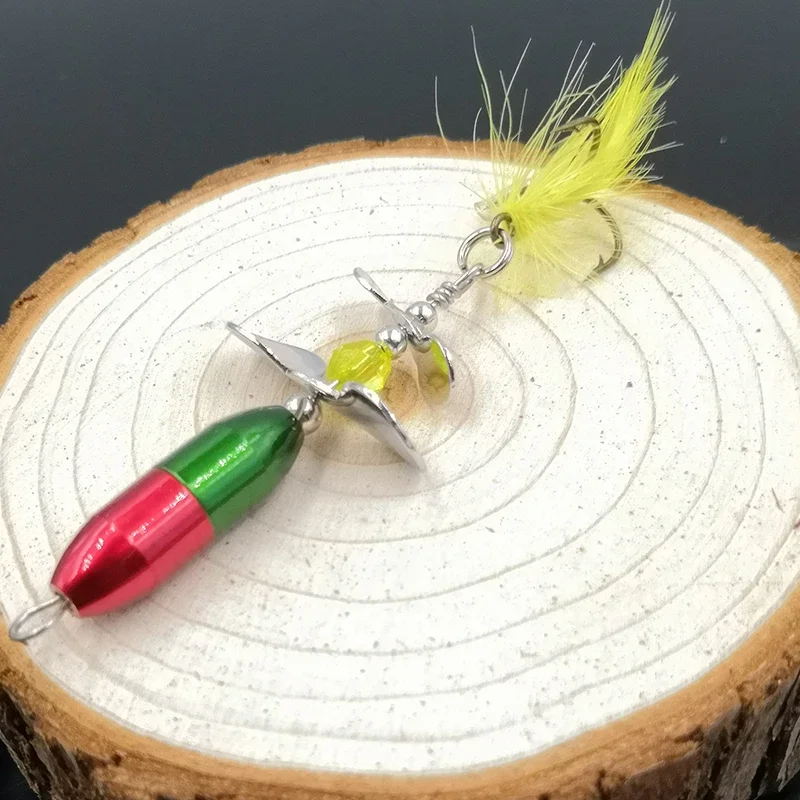 OUTKIT 2 unids/lote 10g 7cm cebo giratorio señuelo de pesca de Metal hélice de doble cola trucha carpa bagre Señuelos de pesca en hielo artificiales - imagen 5