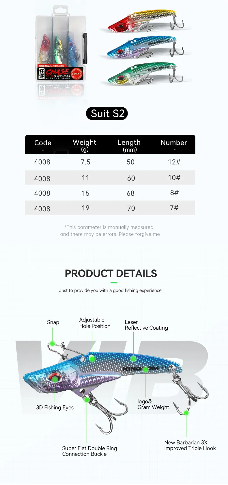 Experimente la emoción de la pesca con los trajes versátiles y duraderos S2 señuelos