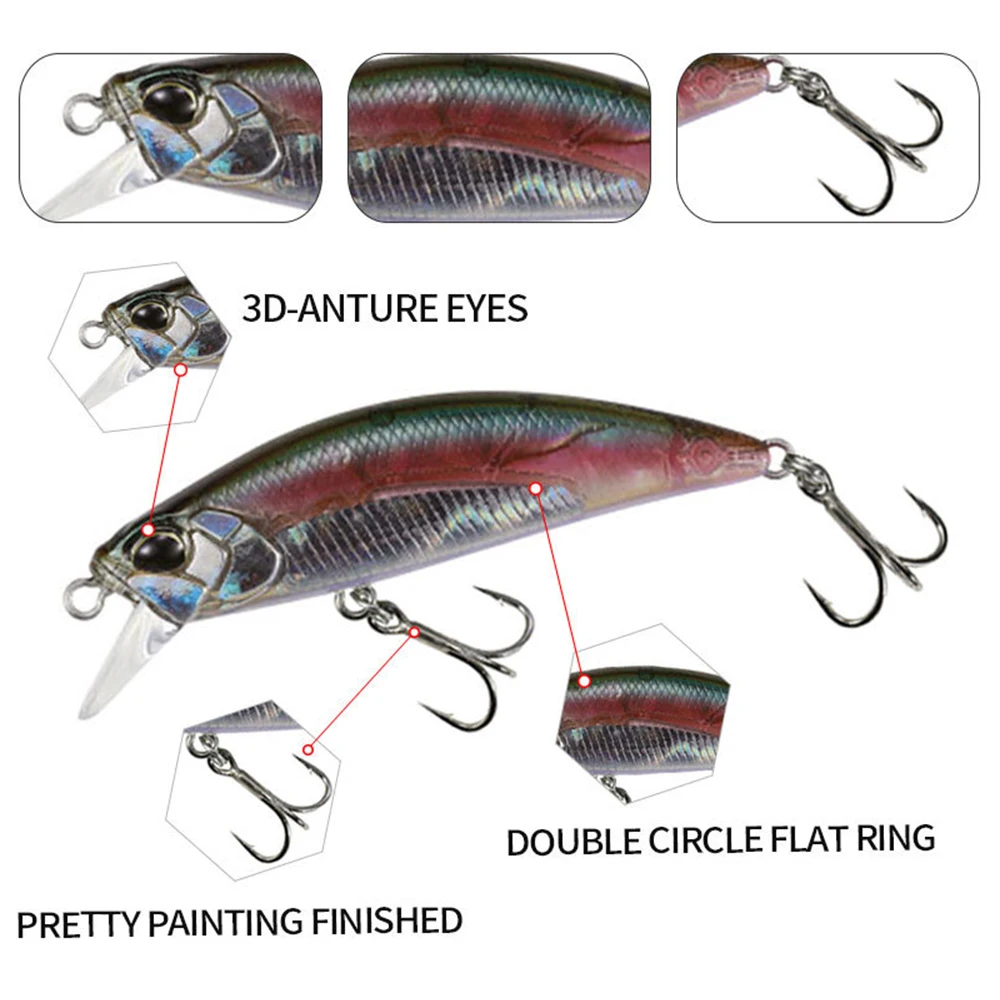 Señuelo de pesca de 5cm y 4,5g, Micro pececillo Wobbler, cebo duro Artificial que se hunde, Jerkbait, cebo de corriente de tamaño pequeño para trucha, lubina y Lucio - imagen 5