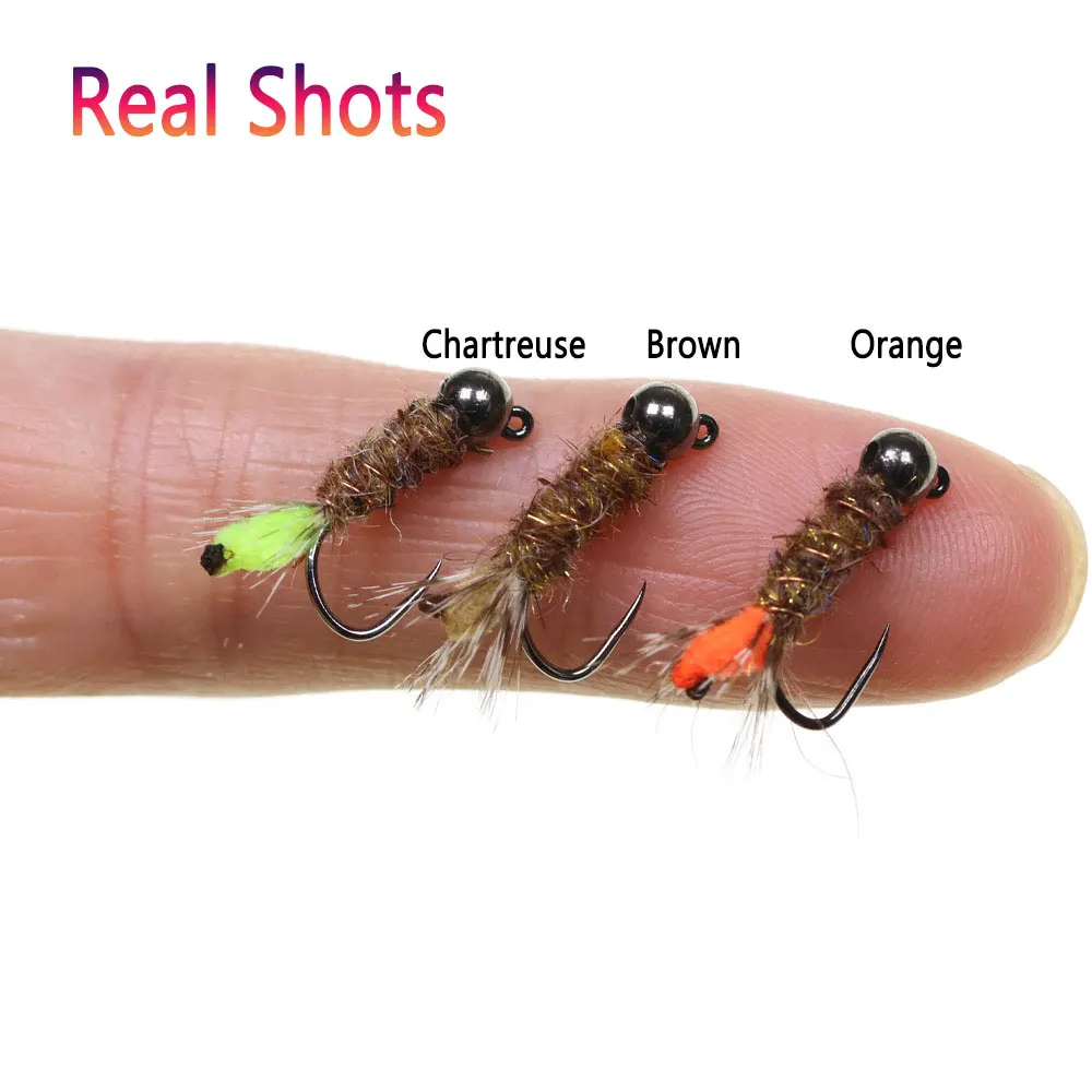 3 piezas # 12 cabeza de cuentas de tungsteno de hundimiento rápido sin púas Peeping Caddisfly Jig Ninfa oreja de liebre Dub Wet Euro Ninfa Tout señuelo de pesca - imagen 5