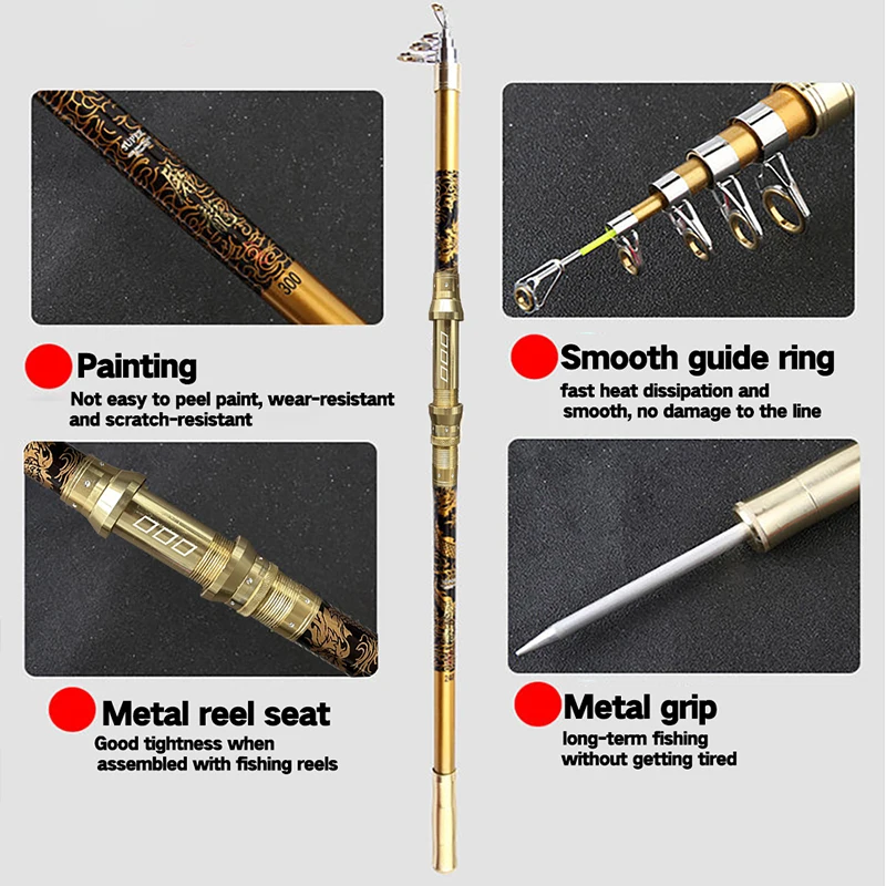 Caña de pescar de mar telescópica anticorrosión mejorada, caña de pescar de carbono súper dura para viajes, Surfcasting, caña de fundición en orilla, 2,1/2,4/2,7/3,0/3,6 M - imagen 5