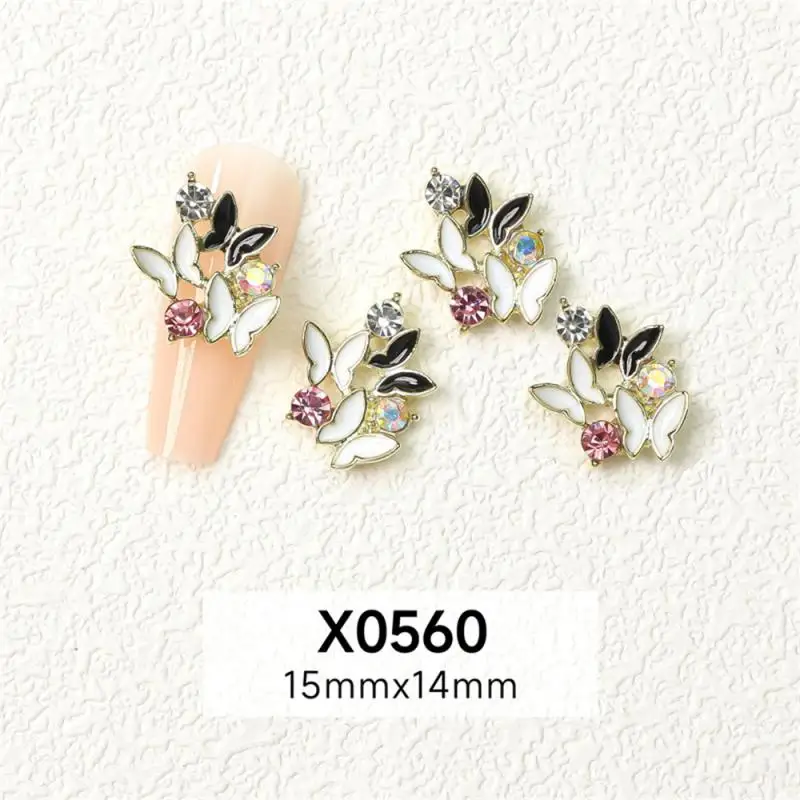 Accesorios para uñas, joyería de aleación, mariposa, Diamante completo, decoración blanca y negra - imagen 4