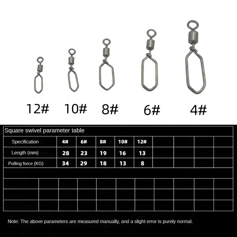 50/200 piezas de conector de clavija cuadrada giratoria de acero inoxidable, anillo de 8 figuras, accesorios de pesca - imagen 3