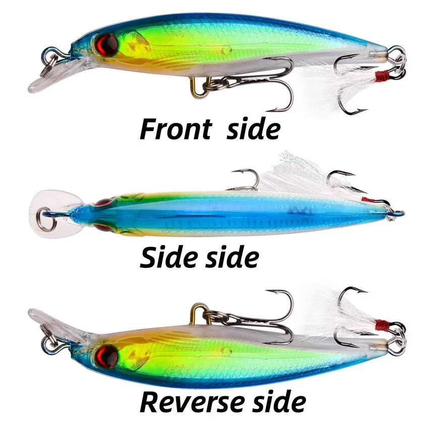 Juego de Señuelos de Pesca Minnow, 10 Uds., captura de lubina más rápida con gancho de pluma, cebo Artificial, equipo de pesca - imagen 4