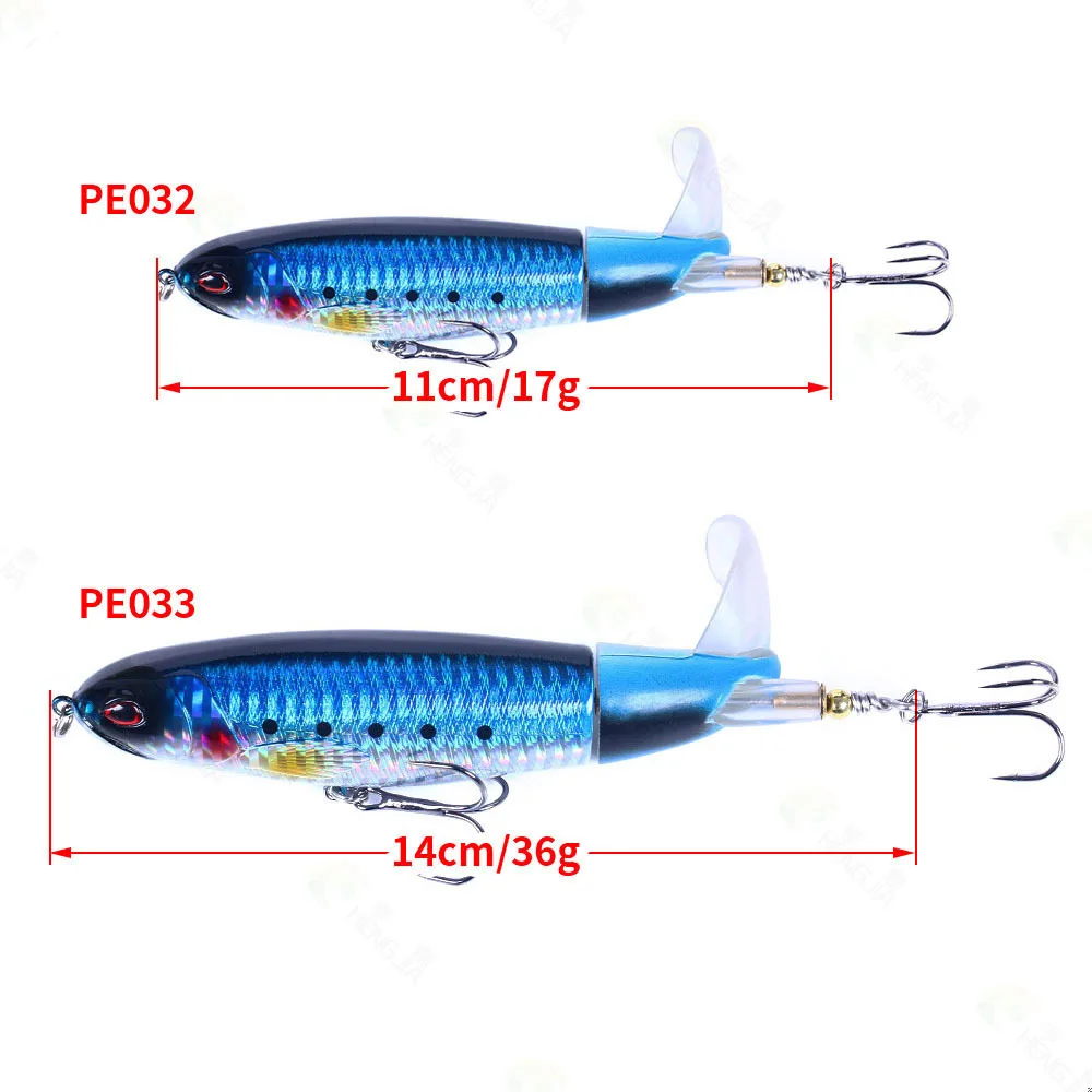 Señuelos de pesca Topwater de 11cm/14cm, cebos artificiales Whopper Popper, Plopper duro, cola giratoria suave, aparejos de pesca, cebo de pesca - imagen 4