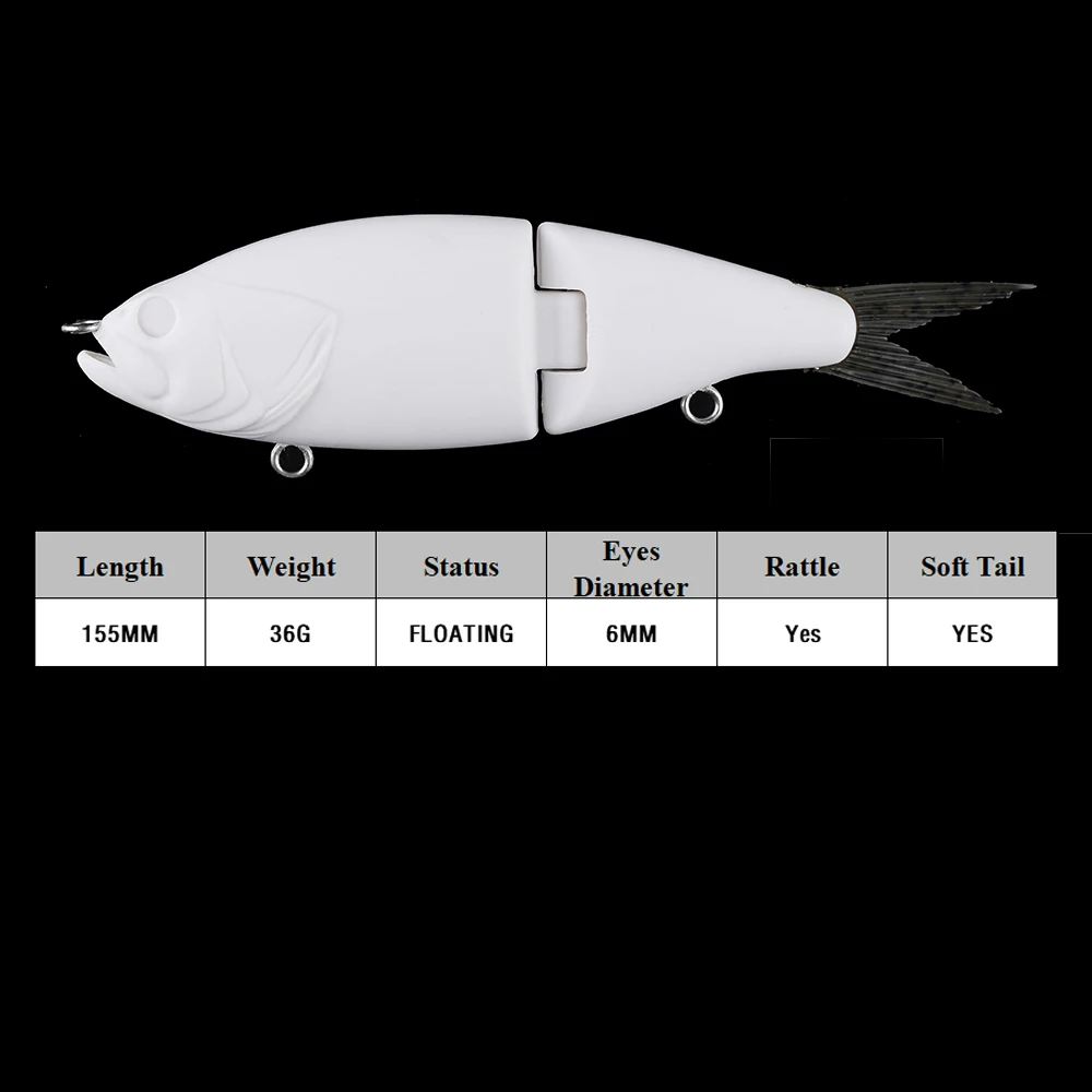 Chan'sHuang-Cebo en blanco sin pintar, 3 piezas, 15,5 cm, 36g, sonajero flotante, cola suave, cebo dorado, Swimbait, señuelo de pesca Artificial hecho a mano - imagen 2