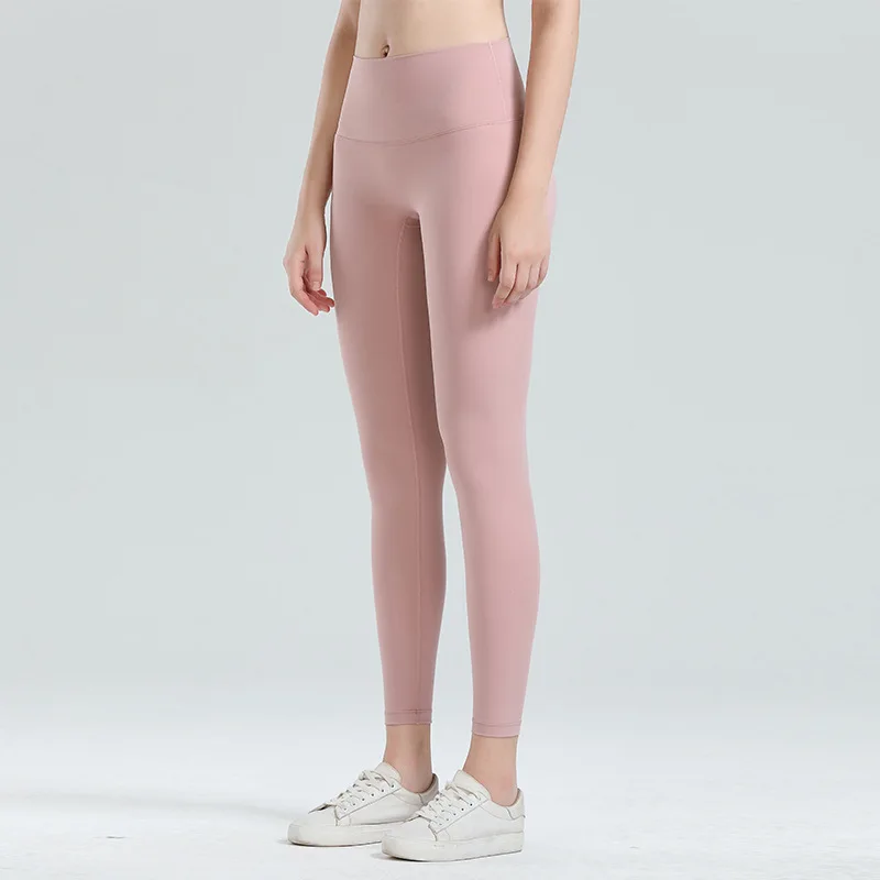 Pantalones deportivos de doble cara para correr, mallas de Yoga de realce de cadera, brocado, cepillado, 17 colores, cintura alta, Color Nude - imagen 3