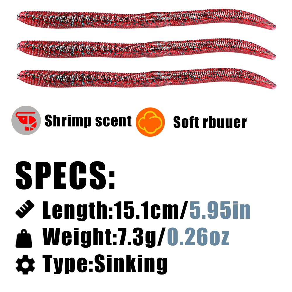 B & U 6 uds 15cm realista olor a pescado señuelos blandos rojos simulación de lombriz gusanos rojos Señuelos de pesca artificiales gusano Senko cebo suave - imagen 2