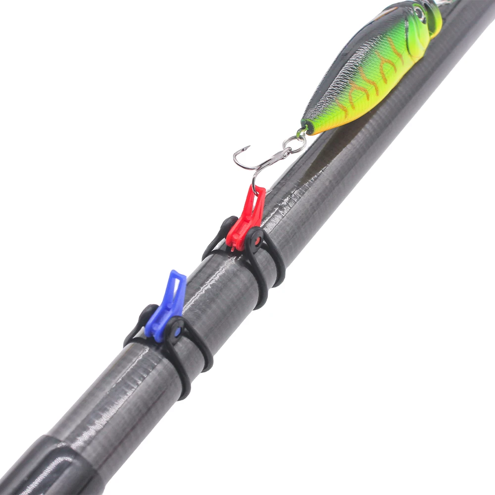 Soporte de cebo de plástico para anzuelo de pesca, soporte de seguridad con 2 anillos de goma para caña de pescar, aparejos de pesca, 10 Uds. - imagen 3