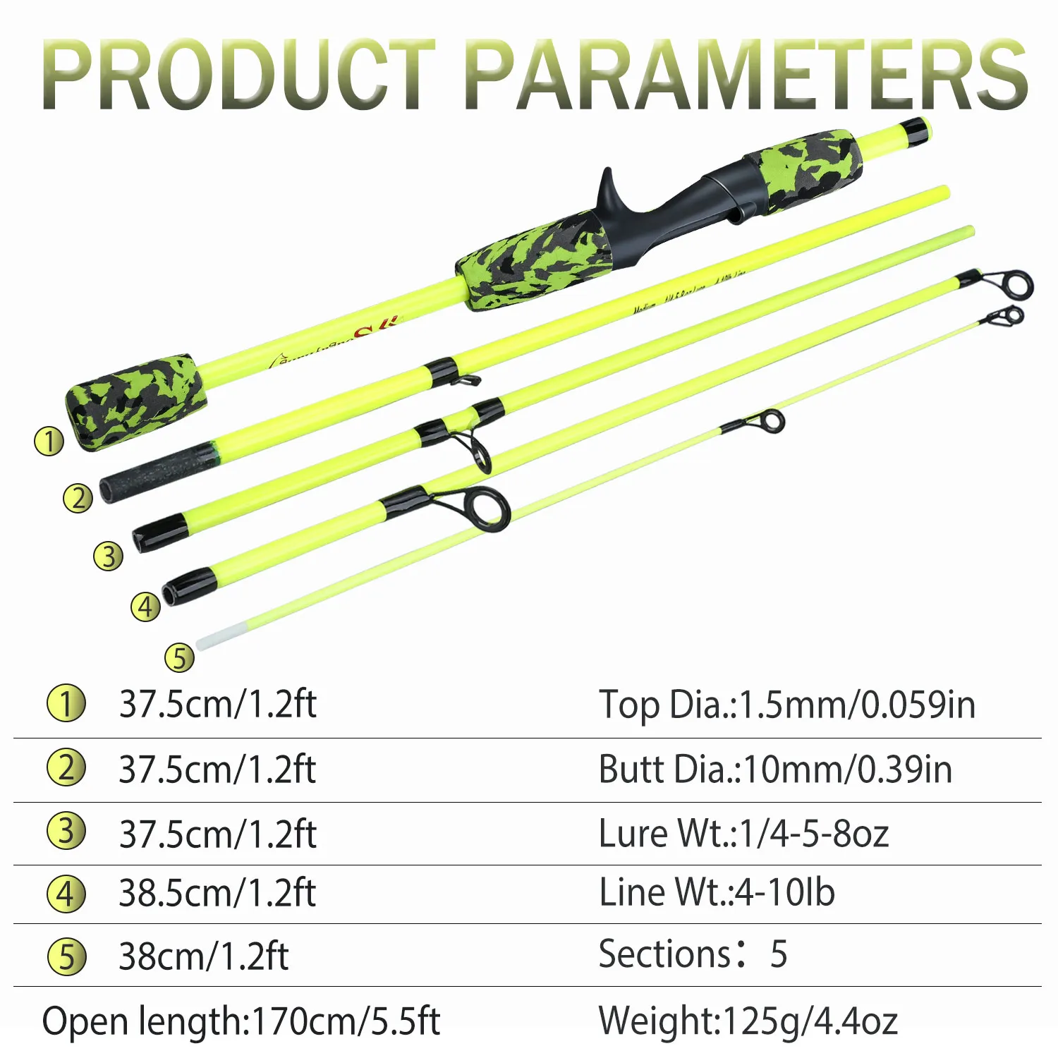 Sougayilang-cañas de pescar giratorias de 5 secciones, peso ultraligero, fibra de vidrio para viajes, Pesca de agua dulce y salada - imagen 4