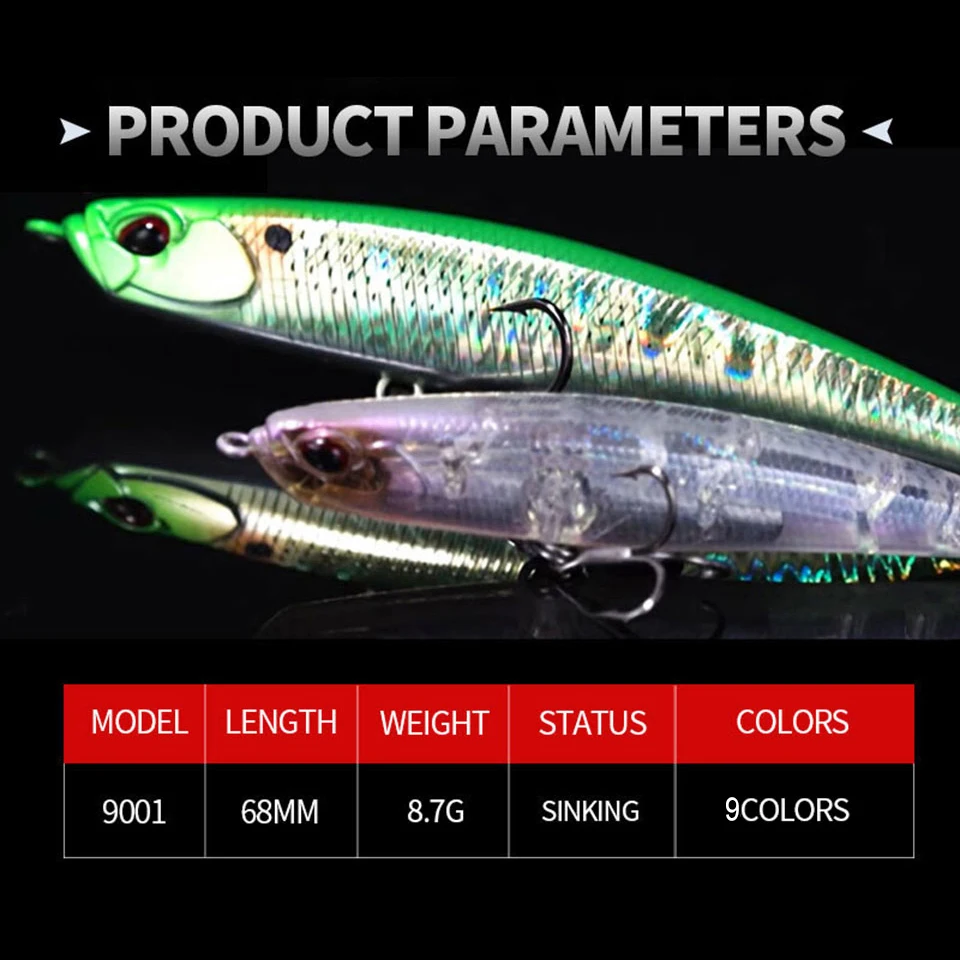 WALK FISH-señuelo de Pesca de lápiz Minnow, aparejos de Pesca que se hunden Wobbler, lubina de agua salada, cebo duro sin Lipless, 68mm/8,7g - imagen 2