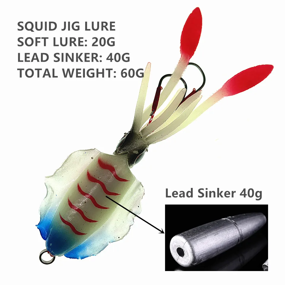 MUKUN Señuelos de Pesca de calamar biónico, simulación luminosa UV, 60g, 15cm, Crankbait Artificial, Wobbler, cebo blando, aparejos de pesca - imagen 3