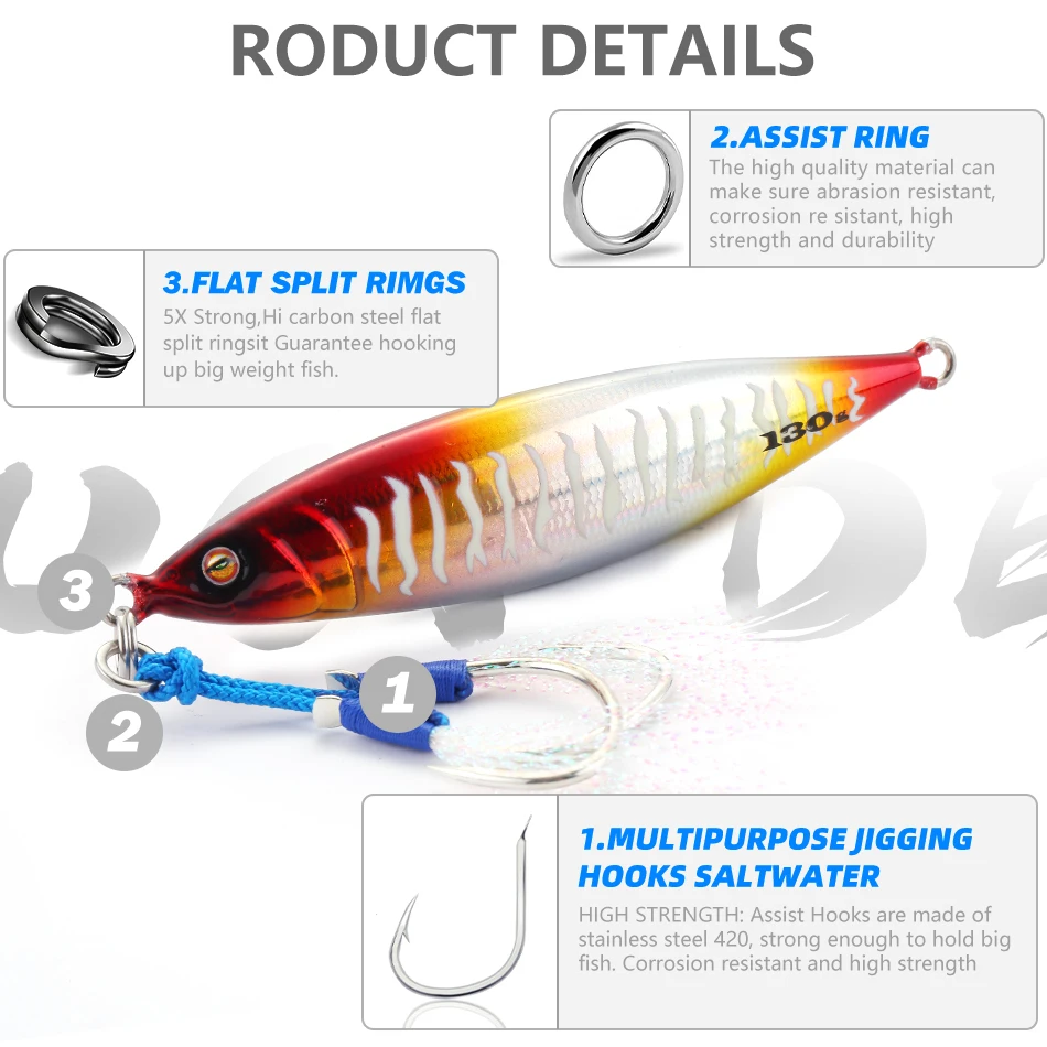 MOOKZZ-SEÑUELOS DE Jigjing lento, cebo duro Artificial para pesca en el mar, 100g, 120g, 150g, 200g, 250g, novedad - imagen 5